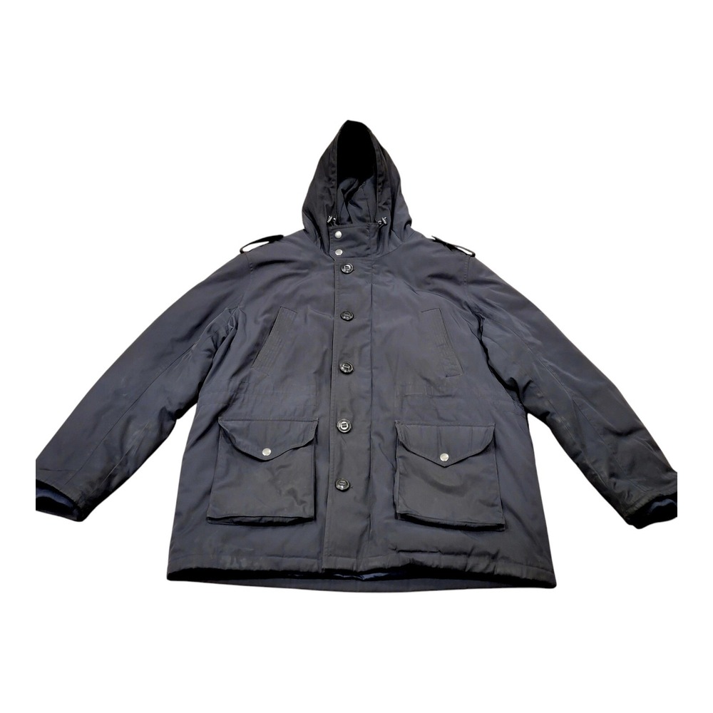 Men's Tommy Hilfiger Button / Zip Heavy Hooded Coat Jacket Dark Olive Green 2XL